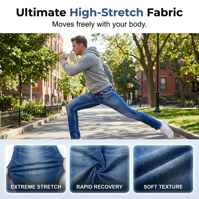 Hoog-Elastische Dubbel Gestikte Heren Jeans