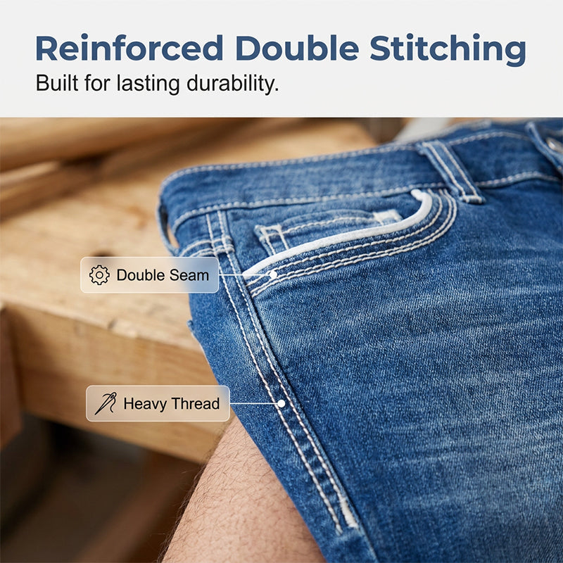 Hoog-Elastische Dubbel Gestikte Heren Jeans