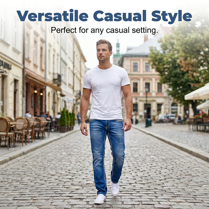 Hoog-Elastische Dubbel Gestikte Heren Jeans