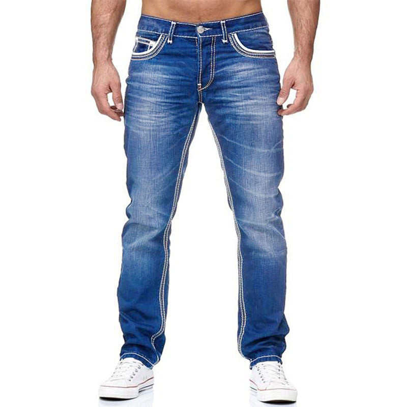 Hoog-Elastische Dubbel Gestikte Heren Jeans