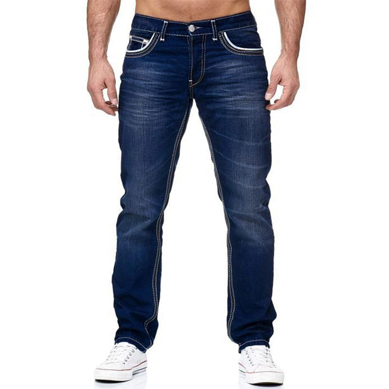 Hoog-Elastische Dubbel Gestikte Heren Jeans