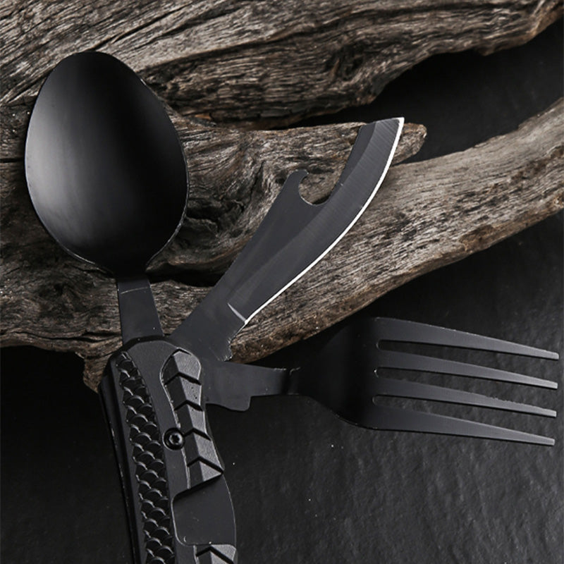 ❄️Zomerfresh 50% Korting!🍴4-in-1 Opvouwbaar Campingbestek – Compact Buitenbestek met Vork, Lepel, Tafelmes en Flesopener