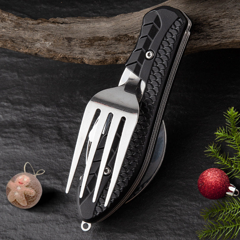 ❄️Zomerfresh 50% Korting!🍴4-in-1 Opvouwbaar Campingbestek – Compact Buitenbestek met Vork, Lepel, Tafelmes en Flesopener