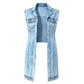 Women Sleeveless High Slit Denim Vest Dress Longline Jean Jacket