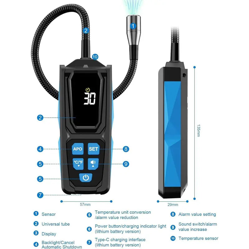 ❄️Zomerfresh 50% Korting!❄️Oplaadbare Halogeen Koelmiddellekdetector – Airco Lekzoeker met Flexibele Sonde, Display en Alarmfunctie