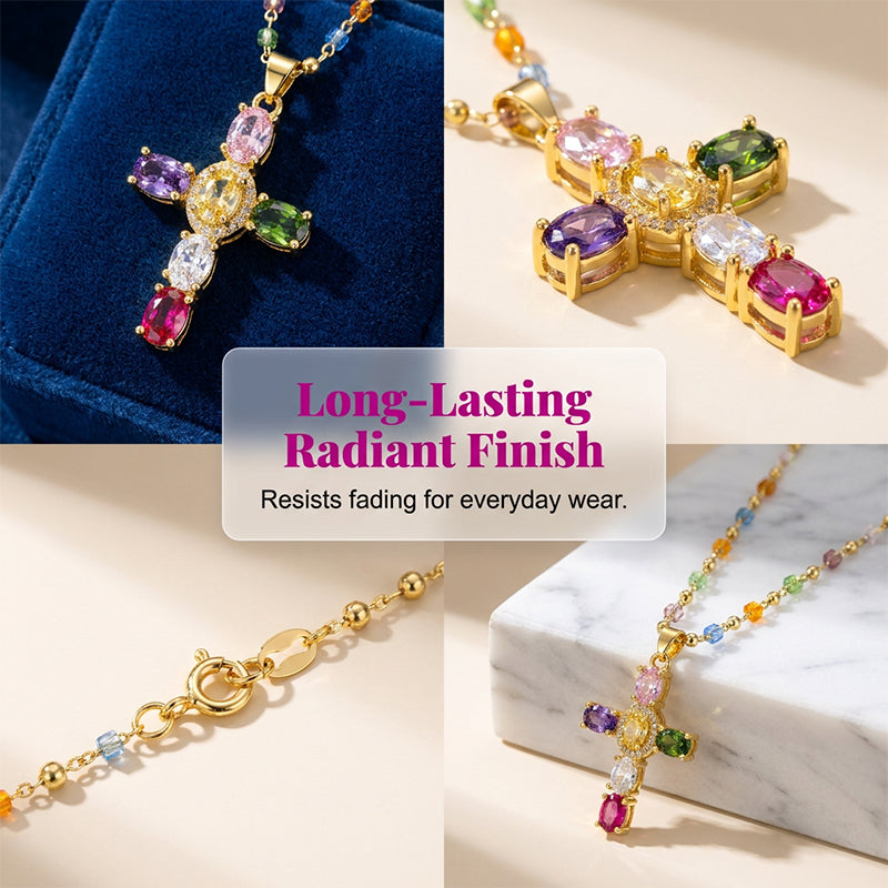 Dames Kleurrijke Zirkoon Kruis Hanger Ketting