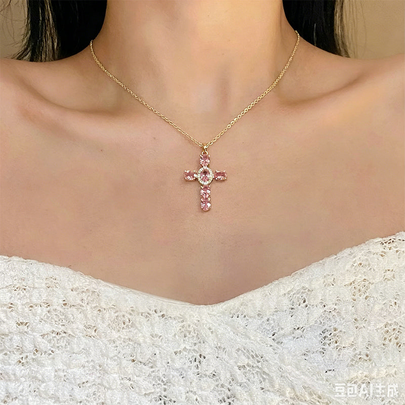 Dames Kleurrijke Zirkoon Kruis Hanger Ketting