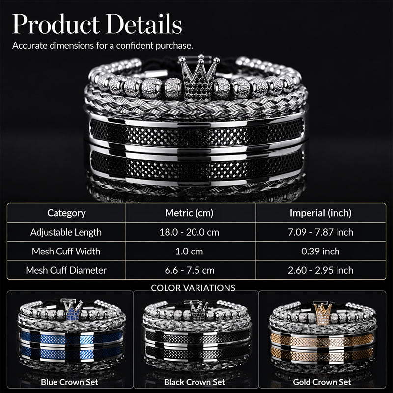Heren Roestvrij Staal Kroon Armband 3-Delige Set