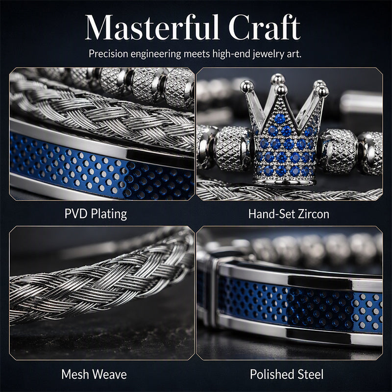 Heren Roestvrij Staal Kroon Armband 3-Delige Set