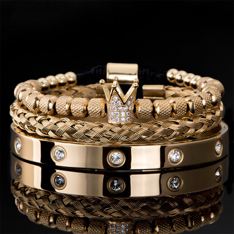 Heren Roestvrij Staal Kroon Armband 3-Delige Set