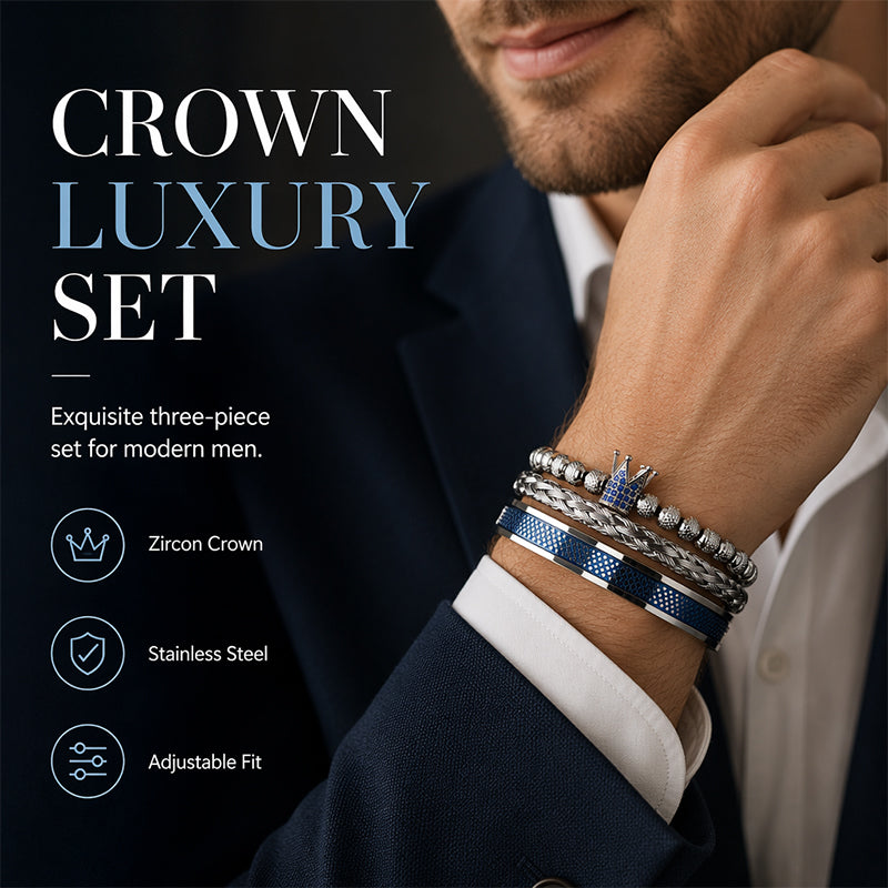 Heren Roestvrij Staal Kroon Armband 3-Delige Set