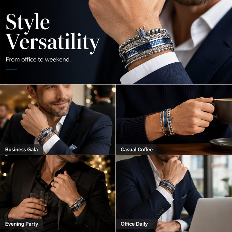 Heren Roestvrij Staal Kroon Armband 3-Delige Set