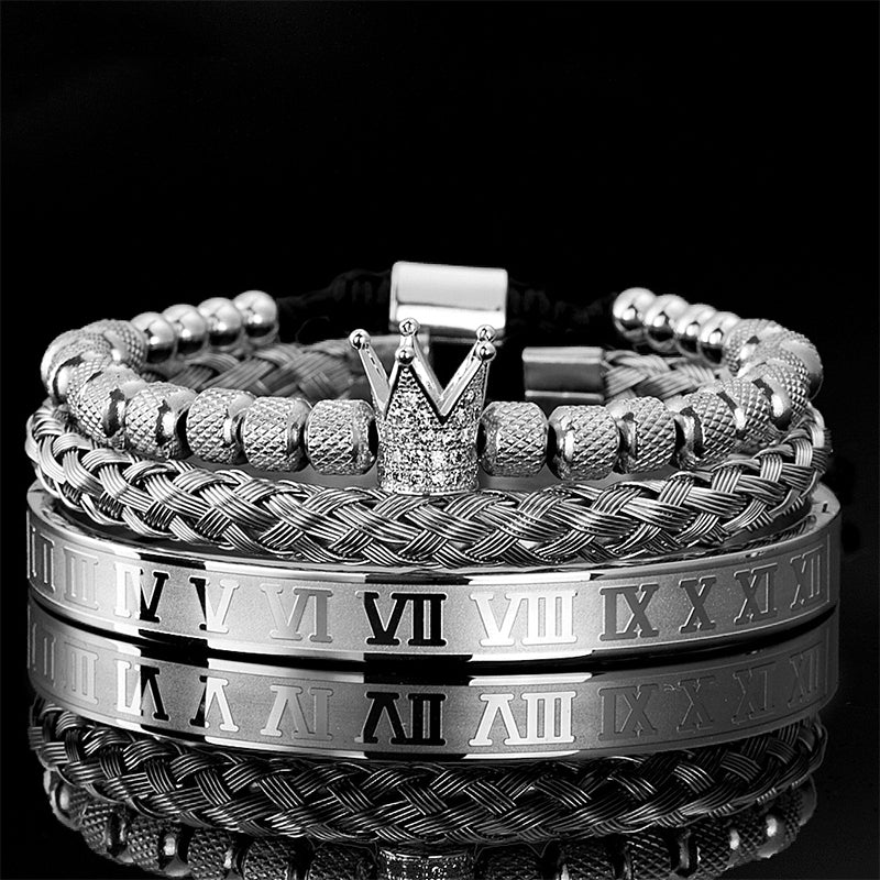Heren Roestvrij Staal Kroon Armband 3-Delige Set
