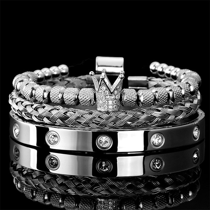 Heren Roestvrij Staal Kroon Armband 3-Delige Set