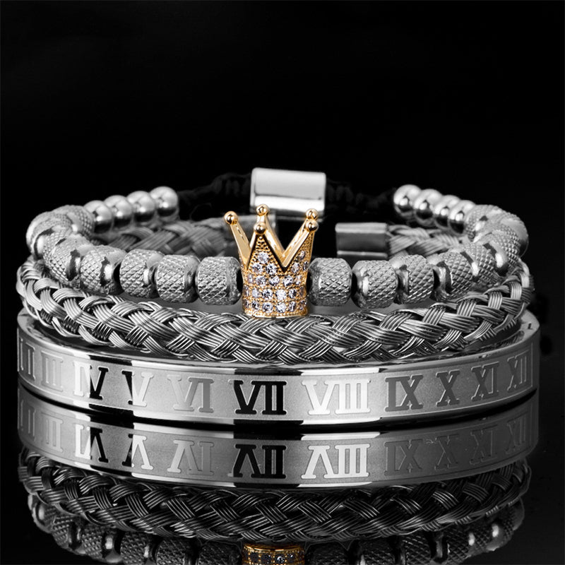 Heren Roestvrij Staal Kroon Armband 3-Delige Set