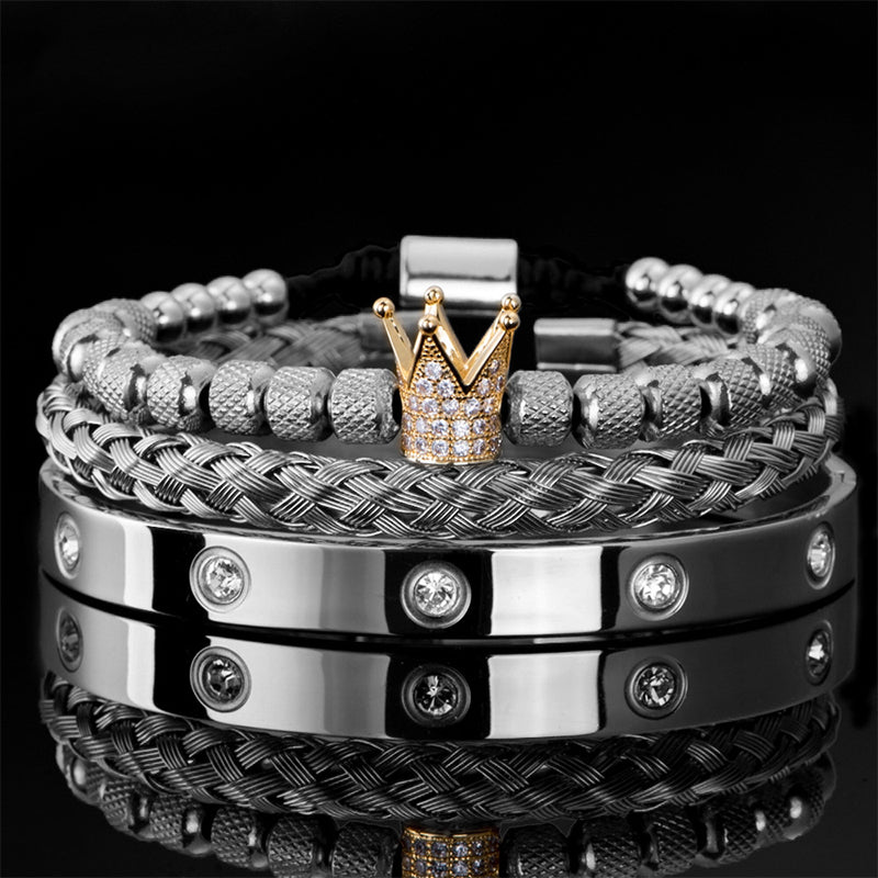 Heren Roestvrij Staal Kroon Armband 3-Delige Set