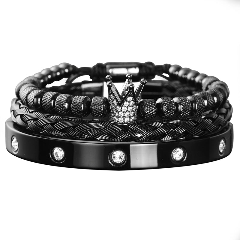 Heren Roestvrij Staal Kroon Armband 3-Delige Set