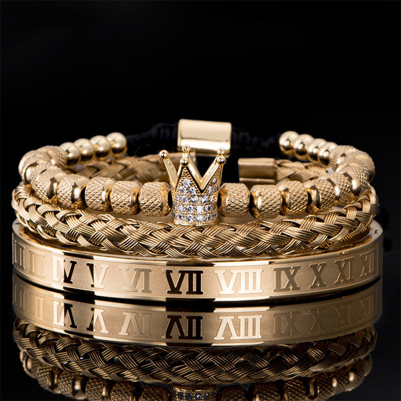 Heren Roestvrij Staal Kroon Armband 3-Delige Set