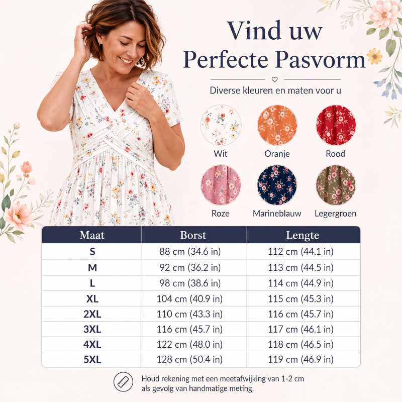 Damesjurk met V-hals, bloemenprint en gedraaide taille