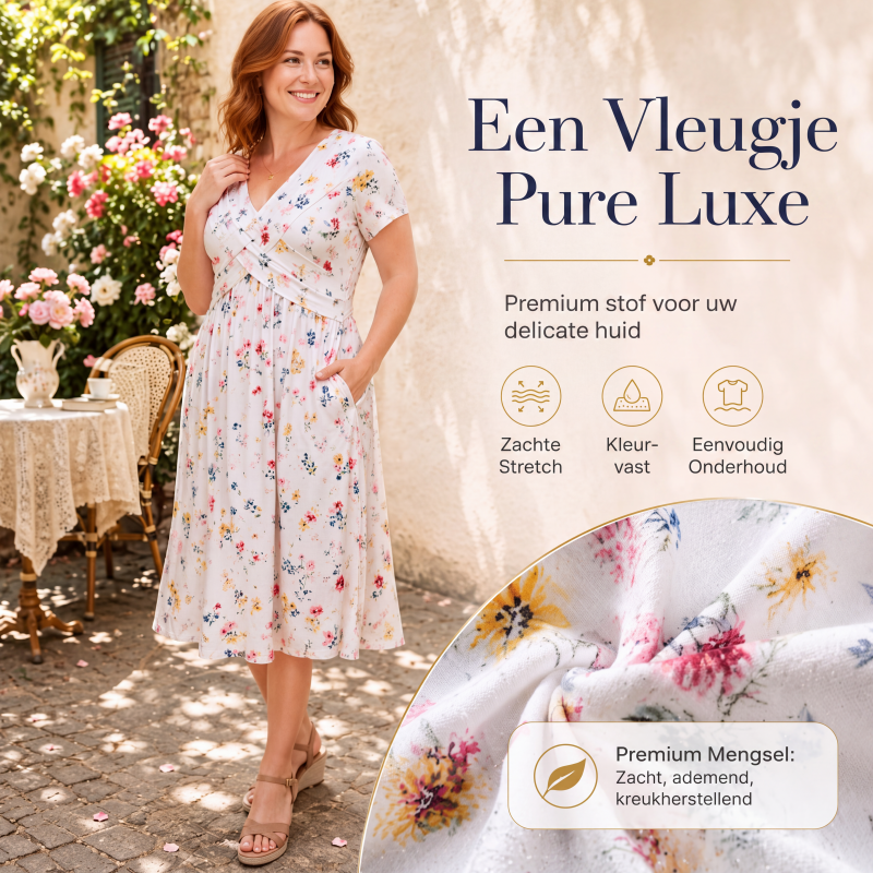 Damesjurk met V-hals, bloemenprint en gedraaide taille