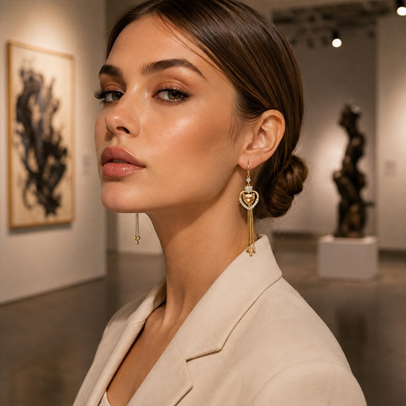 Statement Heart Tassel Earrings