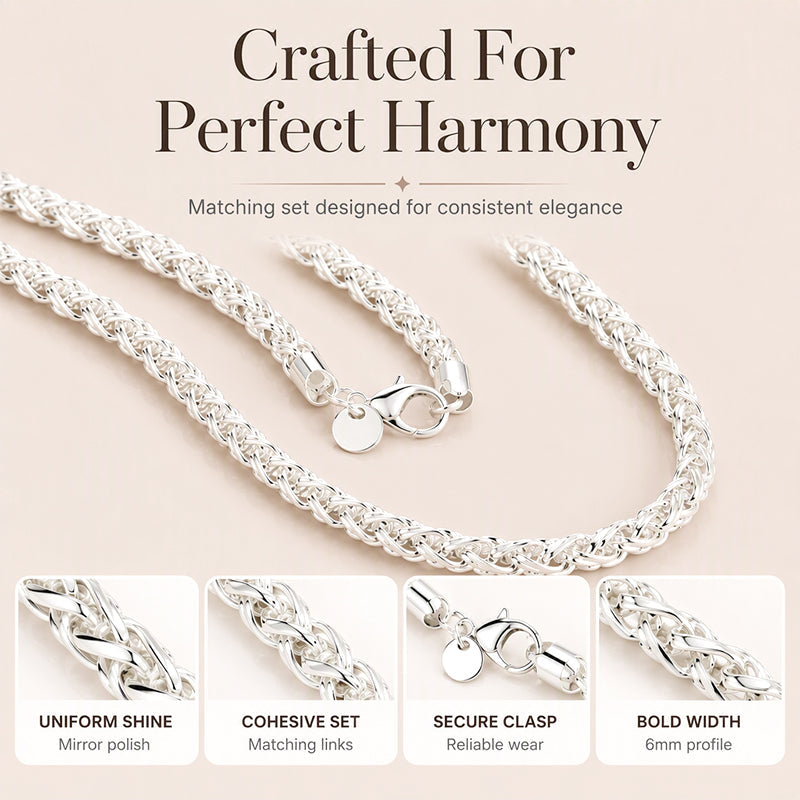 Elegant Silver-Tone Braided Wheat Chain Necklace