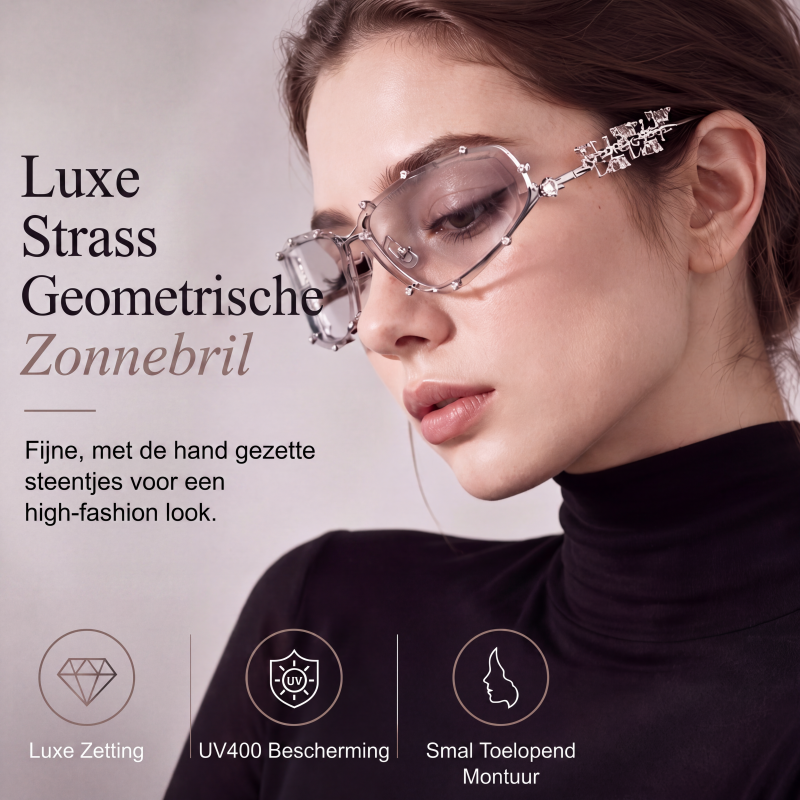 🕶️ -50%! ✨ Chica zonnebril voor dames met strassteentjes – koperlegering + AC glazen – geometrisch montuur UV400 & gezichtssmallend effect 💎