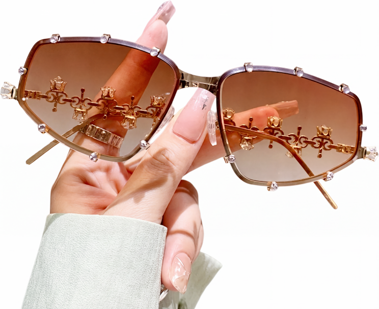 🕶️ -50%! ✨ Chica zonnebril voor dames met strassteentjes – koperlegering + AC glazen – geometrisch montuur UV400 & gezichtssmallend effect 💎