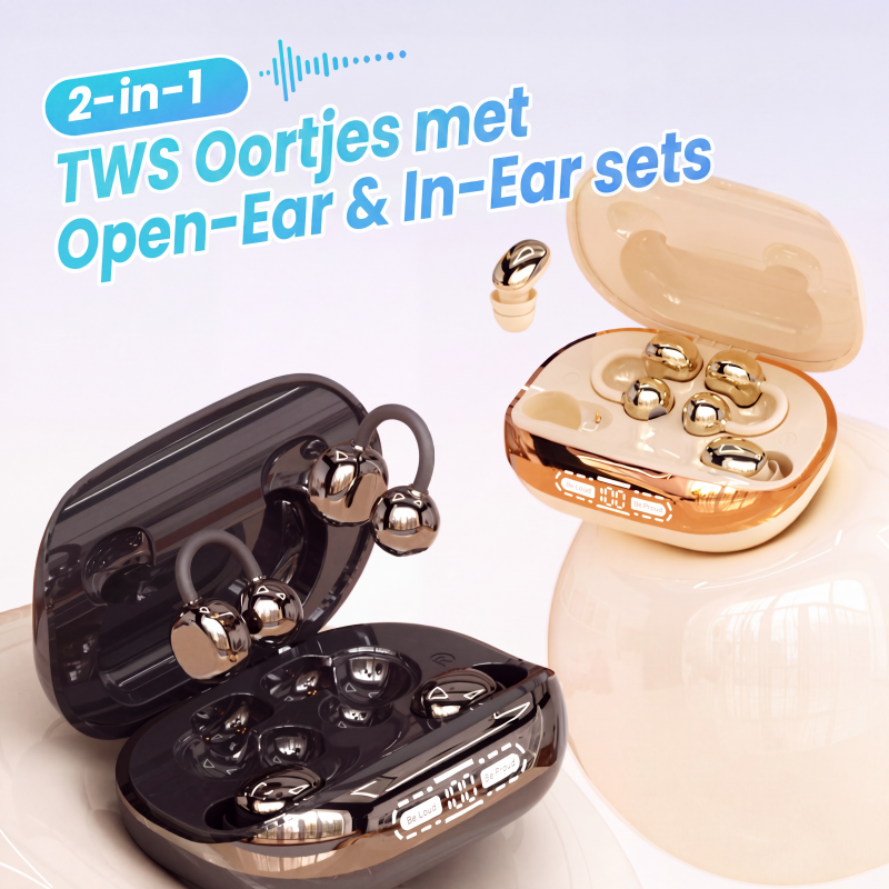 2-in-1 TWS-oordopjes met sets voor ooropening en in-ear