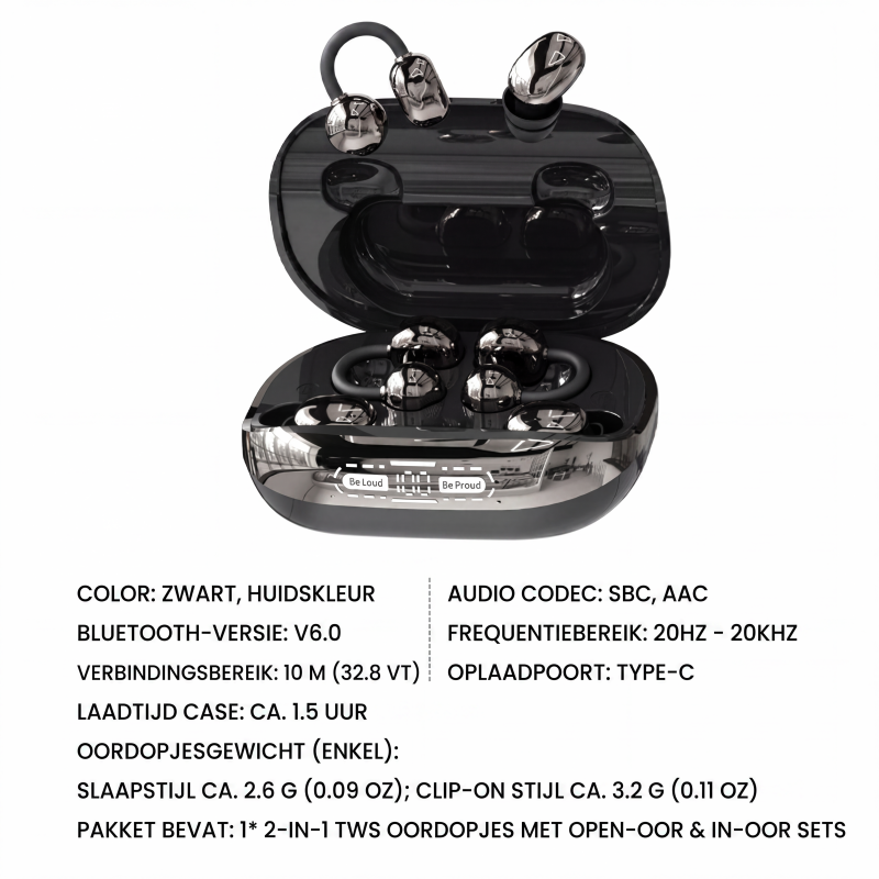 2-in-1 TWS-oordopjes met sets voor ooropening en in-ear