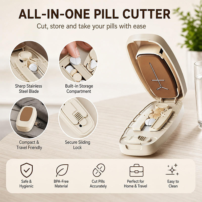 💊✨ NU 60% KORTING! Draagbare Pillensnijder met Opbergdoosje – Eenvoudig & Nauwkeurig Splitsen | Compact voor Thuis & Onderweg