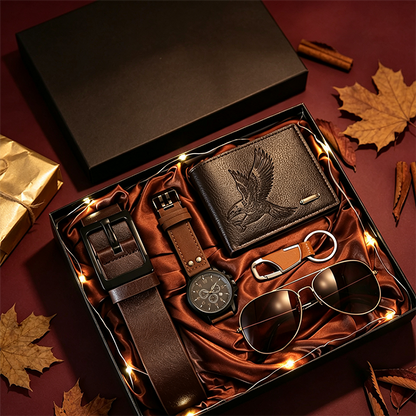 🎁⌚ 50% ! 👔Herren-Geschenkset 7-teilig – Uhr, Geldbörse, Gürtel, Sonnenbrille & Schlüsselanhänger
