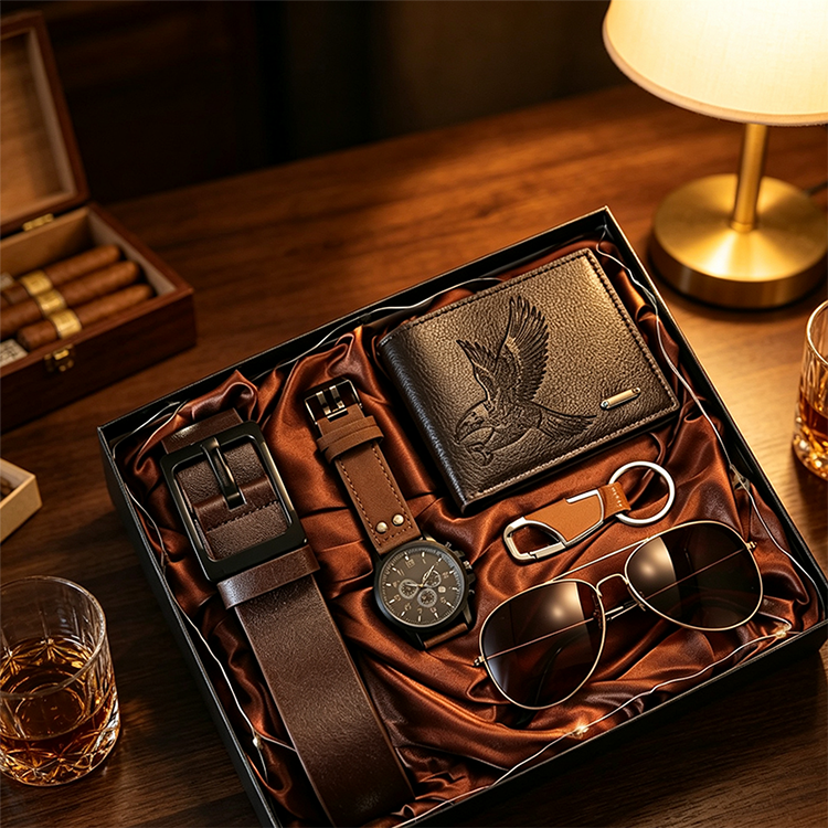 🎁⌚ 50% ! 👔Herren-Geschenkset 7-teilig – Uhr, Geldbörse, Gürtel, Sonnenbrille & Schlüsselanhänger