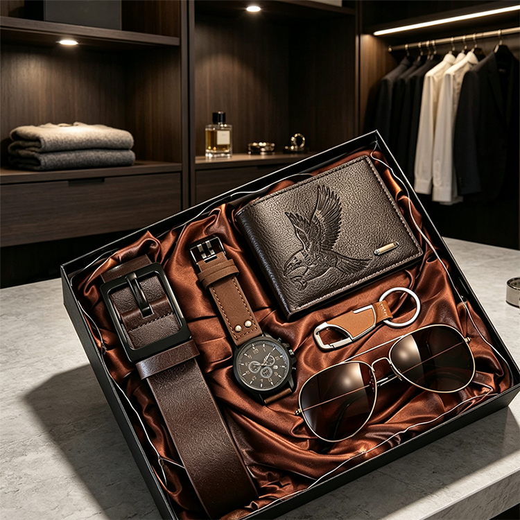 🎁⌚ 50% ! 👔Herren-Geschenkset 7-teilig – Uhr, Geldbörse, Gürtel, Sonnenbrille & Schlüsselanhänger