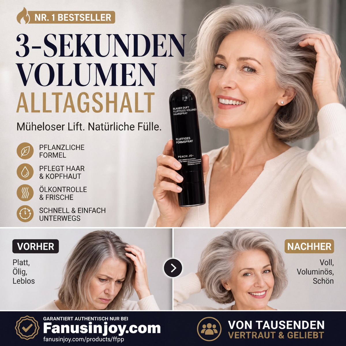 🎉Zeitlich begrenzt 💥3 kaufen, 2 gratis dazu💇🏻‍♀️Von Friseuren empfohlen! 🔥Styling in 3 Sekunden! Mühelos fluffige und elegante Frisuren kreieren! 👩 Volumen- und Festigungsspray mit Pfirsichduft