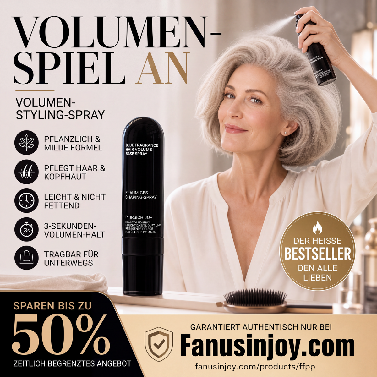 🎉Zeitlich begrenzt 💥3 kaufen, 2 gratis dazu💇🏻‍♀️Von Friseuren empfohlen! 🔥Styling in 3 Sekunden! Mühelos fluffige und elegante Frisuren kreieren! 👩 Volumen- und Festigungsspray mit Pfirsichduft