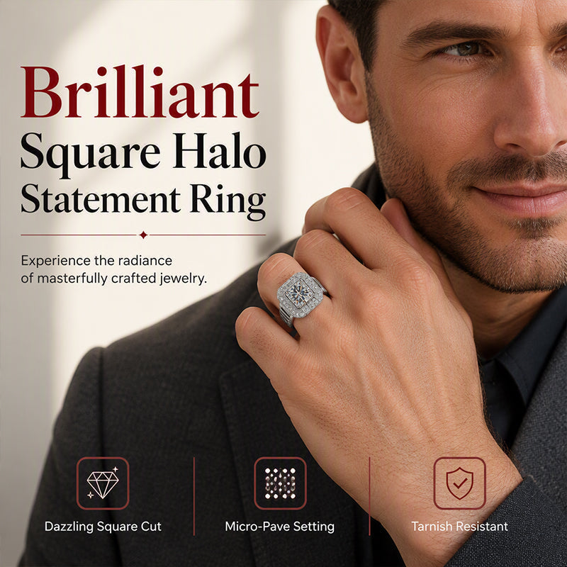 Elegante, glinsterende vierkante halo-ring