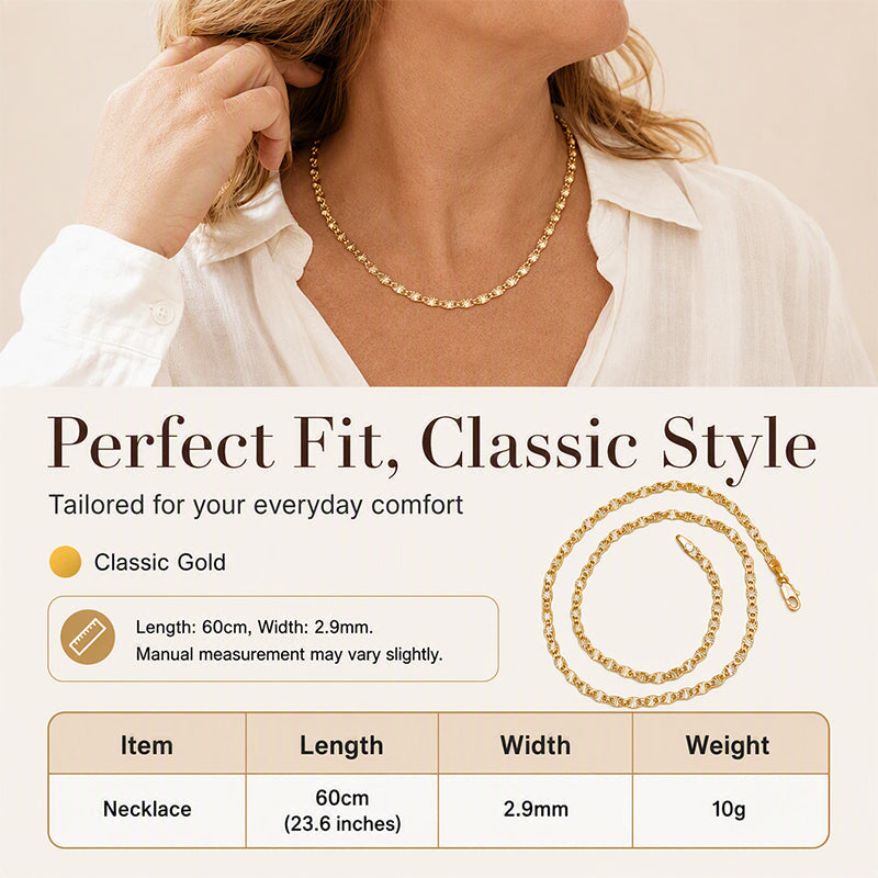 Elegante, vergulde ketting met platte schakels voor dames