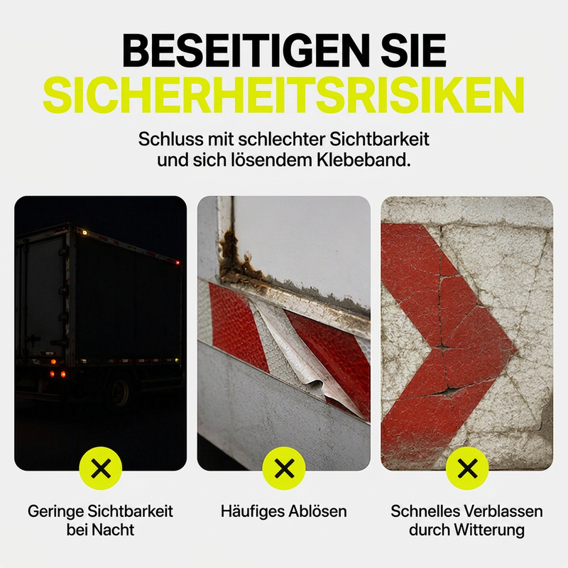 🚛50% RABATT🔦Hochsichtbares reflektierendes Pfeilband – hochsichtbar, wetterfest & selbstklebend für Anhänger und Nutzfahrzeuge⚠️