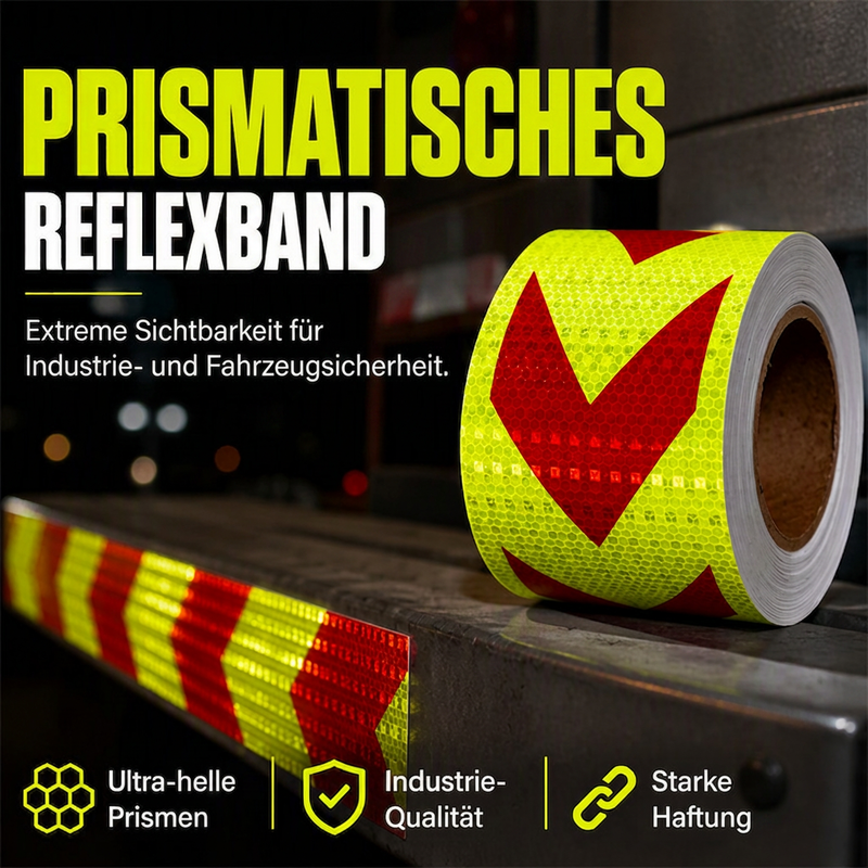 🚛50% RABATT🔦Hochsichtbares reflektierendes Pfeilband – hochsichtbar, wetterfest & selbstklebend für Anhänger und Nutzfahrzeuge⚠️