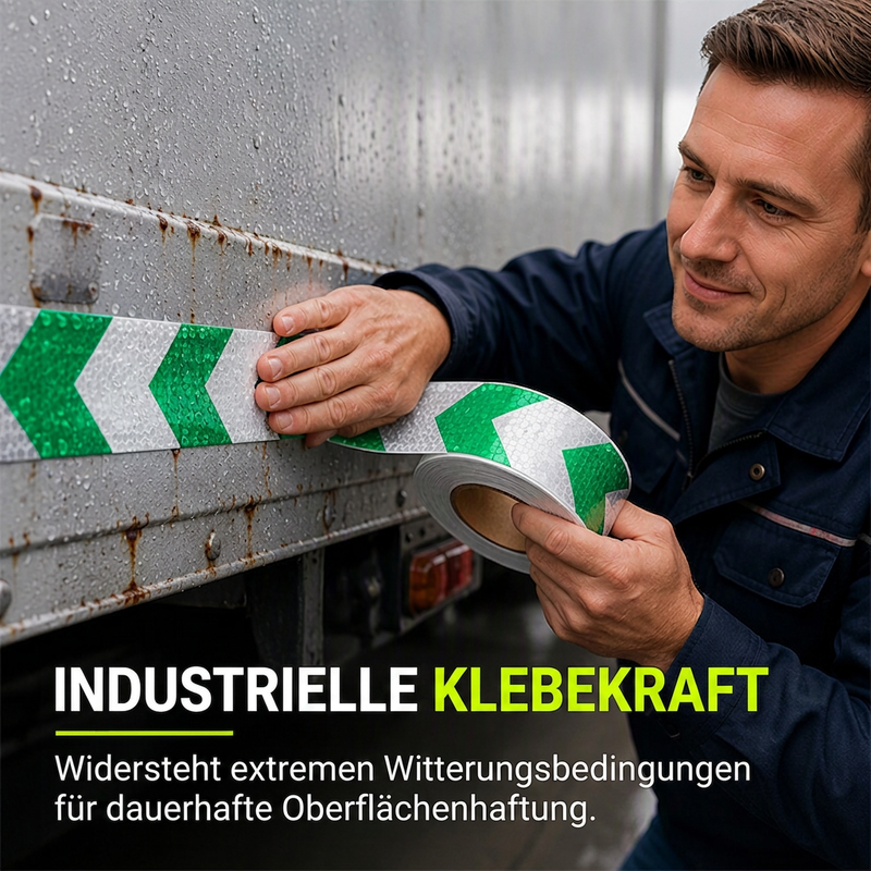 🚛50% RABATT🔦Hochsichtbares reflektierendes Pfeilband – hochsichtbar, wetterfest & selbstklebend für Anhänger und Nutzfahrzeuge⚠️