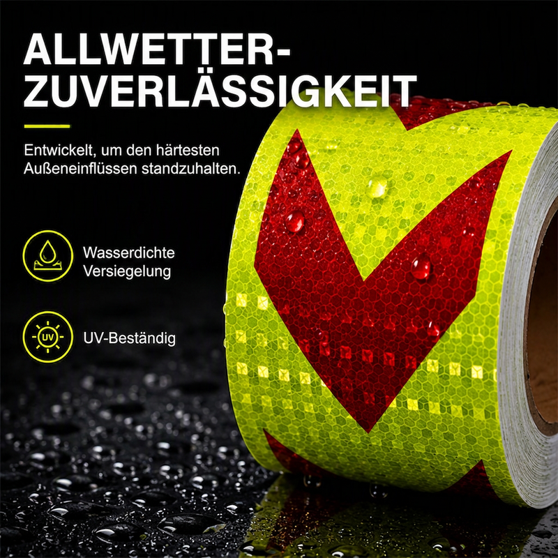 🚛50% RABATT🔦Hochsichtbares reflektierendes Pfeilband – hochsichtbar, wetterfest & selbstklebend für Anhänger und Nutzfahrzeuge⚠️