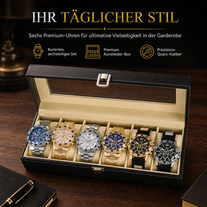 📢📢50% RABATT !!⏰6-teiliges Herrenuhren-Set mit Stahlarmband, modische Uhren in Geschenkbox