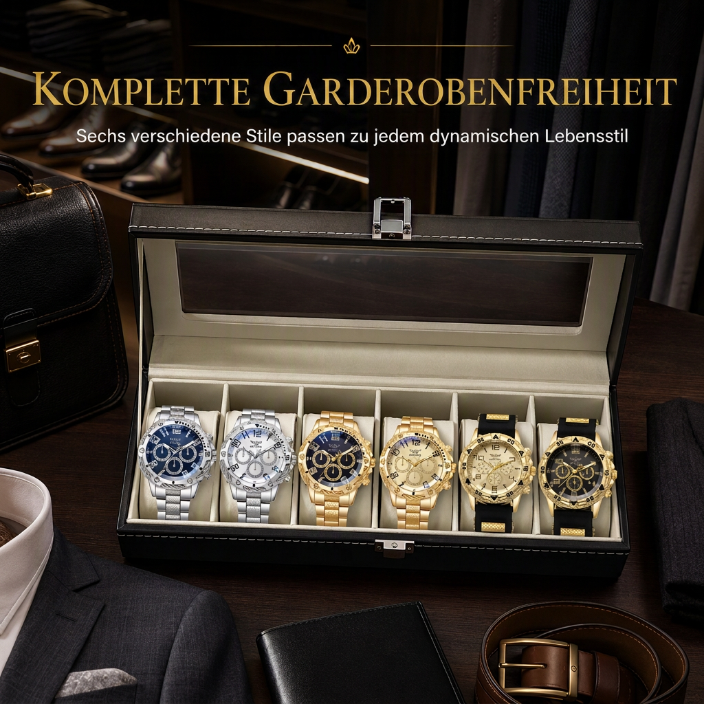 📢📢50% RABATT !!⏰6-teiliges Herrenuhren-Set mit Stahlarmband, modische Uhren in Geschenkbox