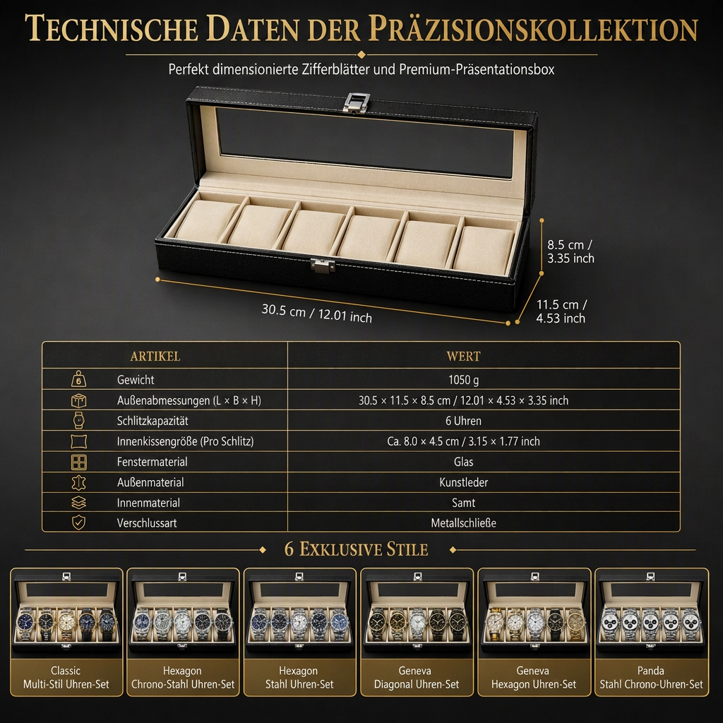 📢📢50% RABATT !!⏰6-teiliges Herrenuhren-Set mit Stahlarmband, modische Uhren in Geschenkbox