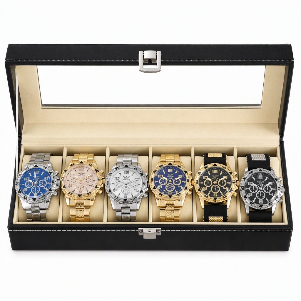 📢📢50% RABATT !!⏰6-teiliges Herrenuhren-Set mit Stahlarmband, modische Uhren in Geschenkbox