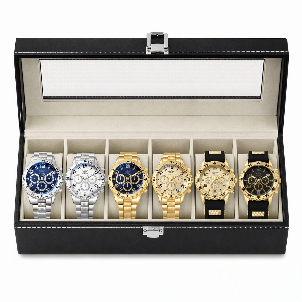 📢📢50% RABATT !!⏰6-teiliges Herrenuhren-Set mit Stahlarmband, modische Uhren in Geschenkbox