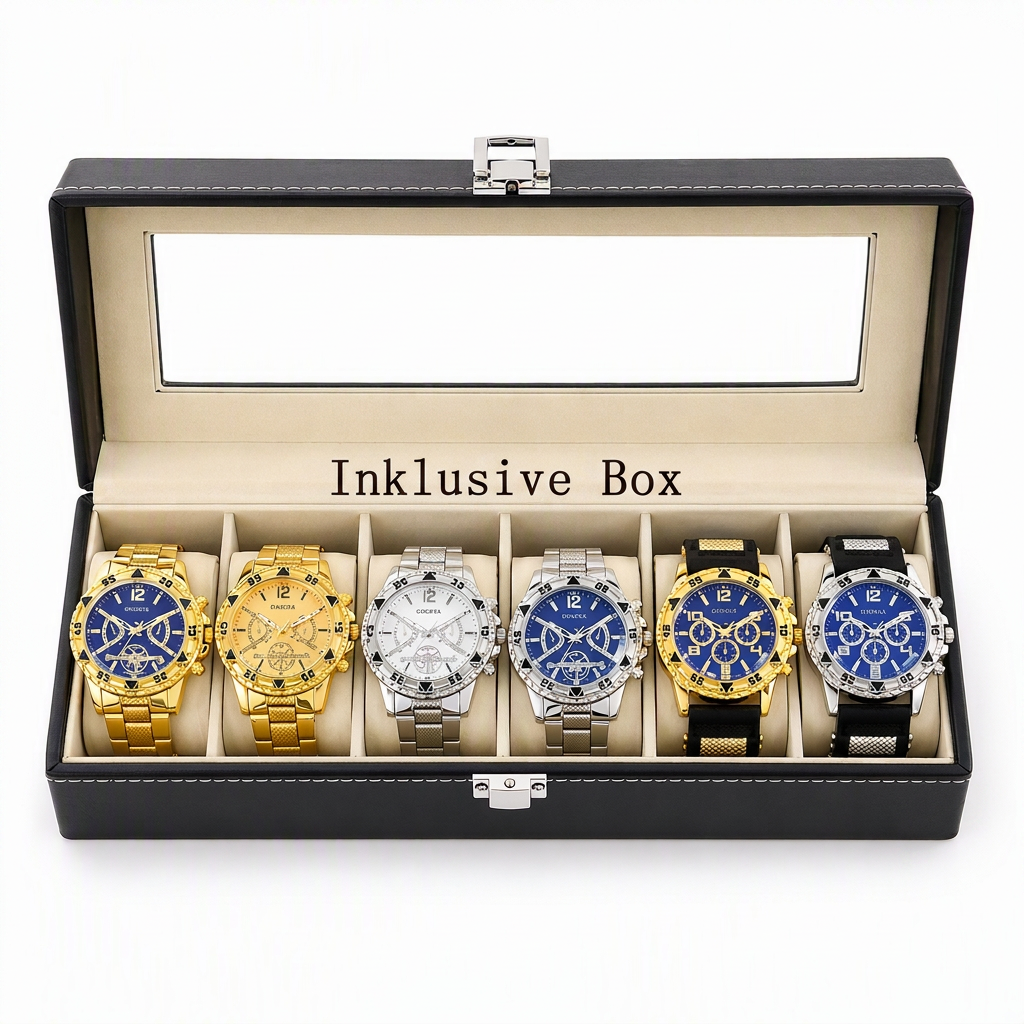 📢📢50% RABATT !!⏰6-teiliges Herrenuhren-Set mit Stahlarmband, modische Uhren in Geschenkbox