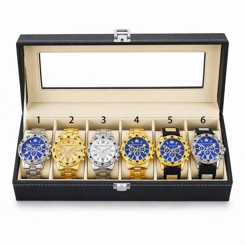📢📢50% RABATT !!⏰6-teiliges Herrenuhren-Set mit Stahlarmband, modische Uhren in Geschenkbox