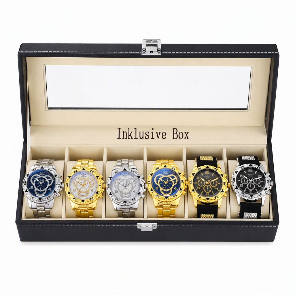 📢📢50% RABATT !!⏰6-teiliges Herrenuhren-Set mit Stahlarmband, modische Uhren in Geschenkbox